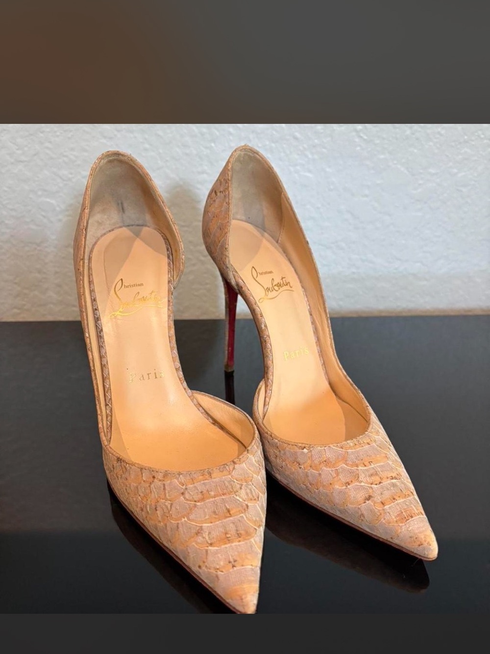Christian Louboutin Peach Snakeskin Pointed-Toe Stiletto Pumps - Picture 6 of 6